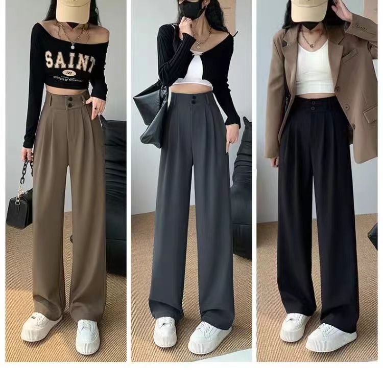 西裝褲女春夏秋新款高腰顯瘦垂墜感直筒休閒寬松窄版闊腿褲子24032701
