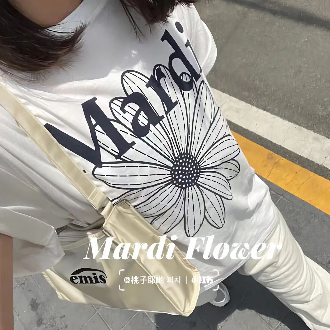 韓國Mardi高金銀同款花朵印花短袖t恤女新款上衣百搭寬松純棉短袖24040801