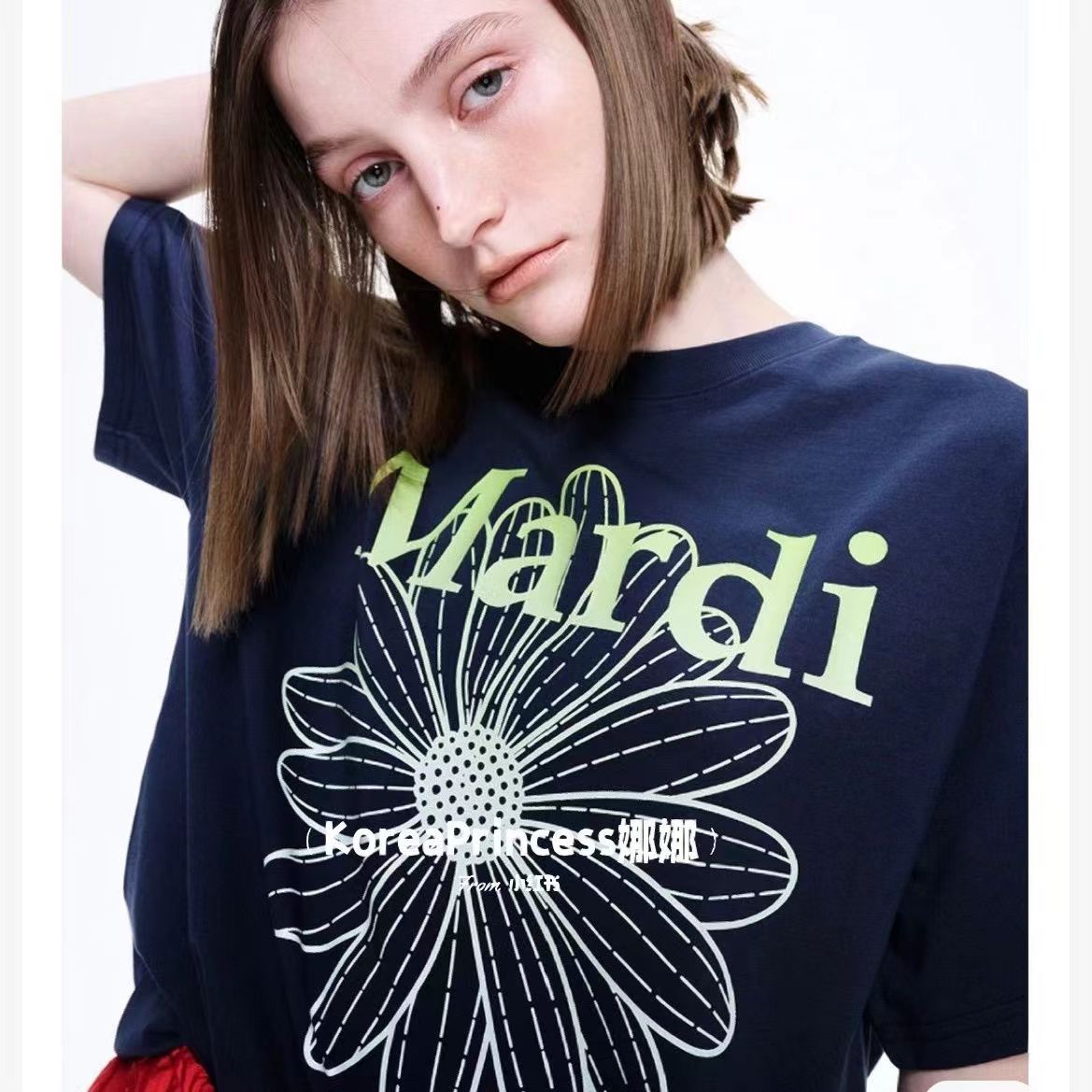 韓國Mardi高金銀同款花朵印花短袖t恤女新款上衣百搭寬松純棉短袖24040801