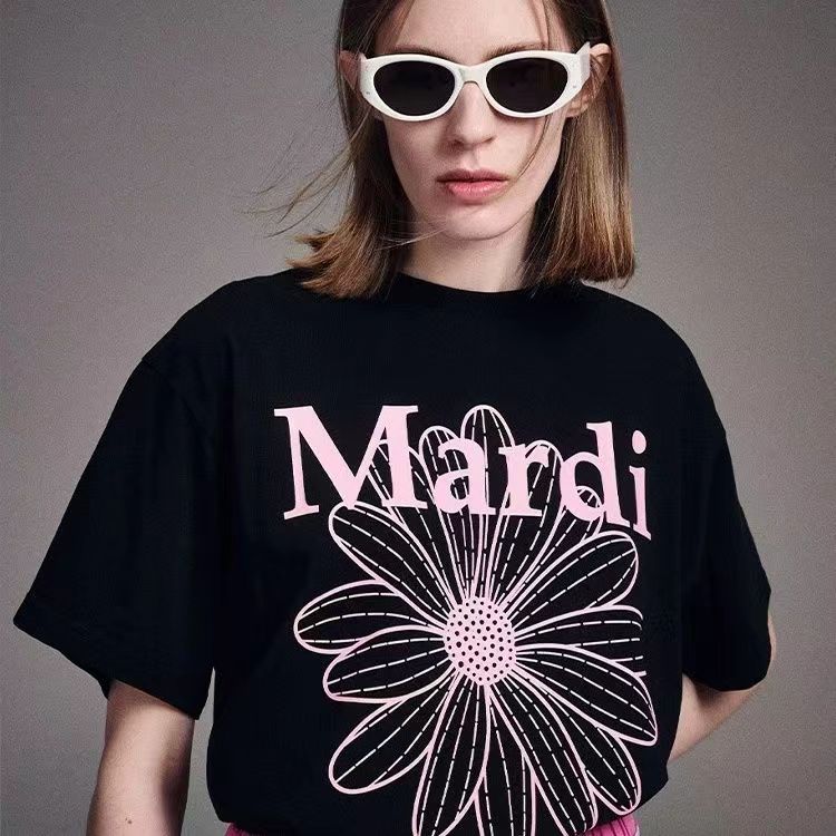 韓國Mardi高金銀同款花朵印花短袖t恤女新款上衣百搭寬松純棉短袖24040801