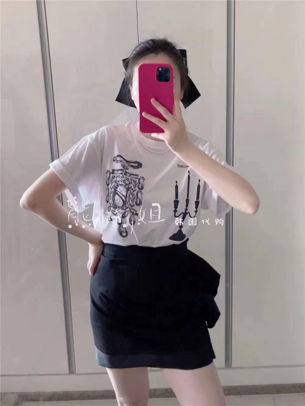 韓國Mardi高金銀同款香水鑽印花短袖t恤女新款上衣百搭寬松純棉短袖24040805
