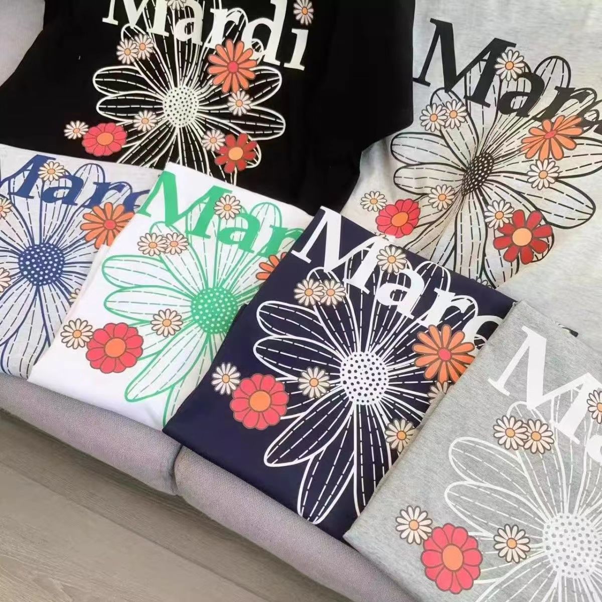韓國Mardi高金銀同款花朵印花短袖t恤女新款上衣百搭寬松純棉短袖24040801