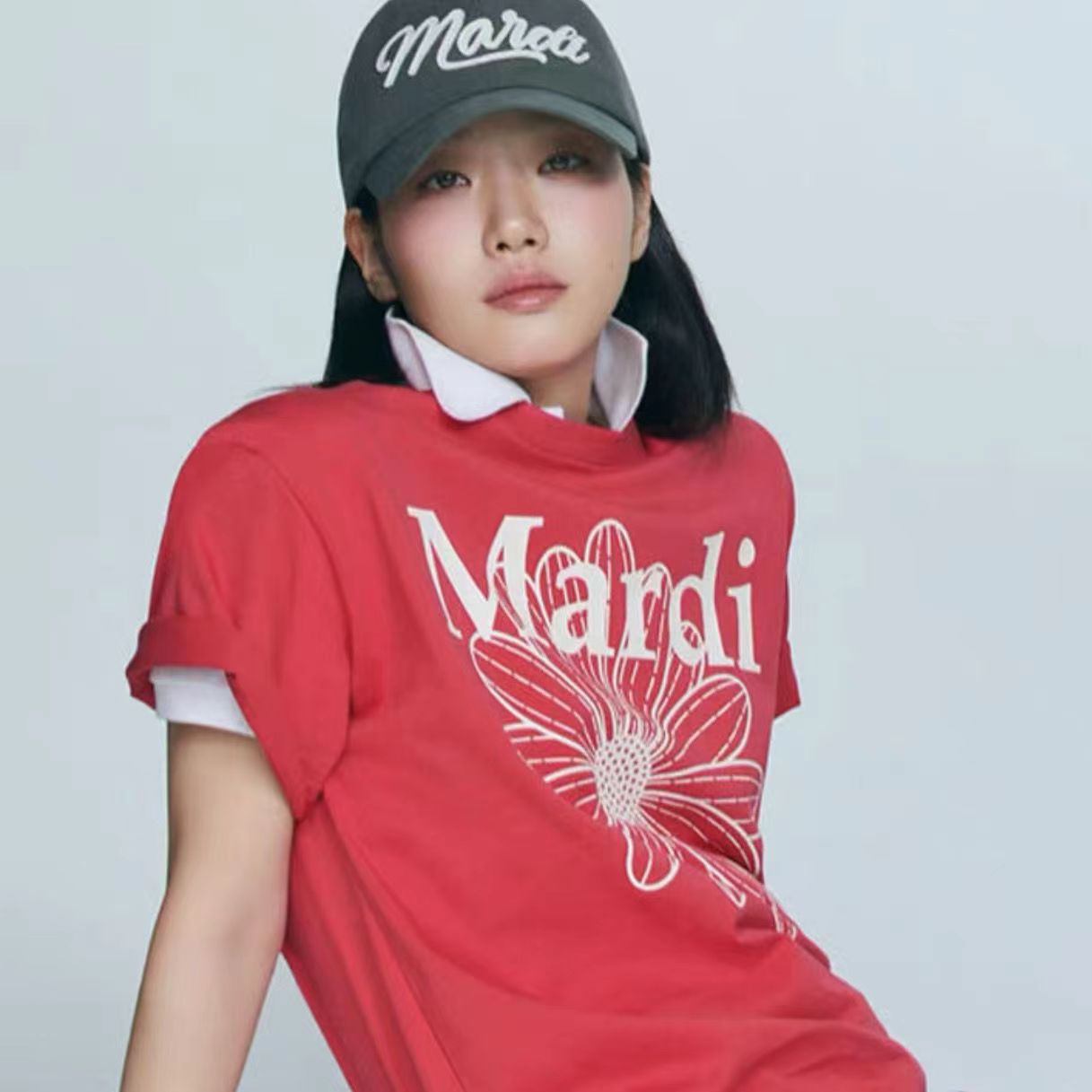韓國Mardi高金銀同款花朵印花短袖t恤女新款上衣百搭寬松純棉短袖24040801