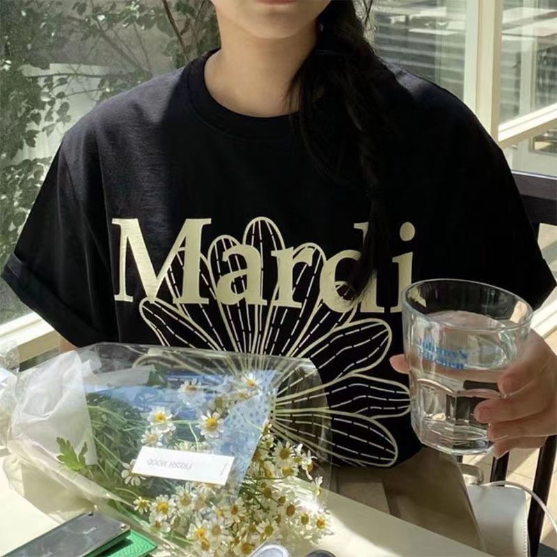 韓國Mardi高金銀同款花朵印花短袖t恤女新款上衣百搭寬松純棉短袖24040801