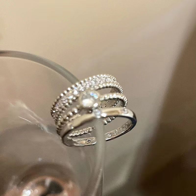 素圈鋯石金屬開口戒指套裝女小眾設計高級感食指戒簡約冷淡風指環24041004