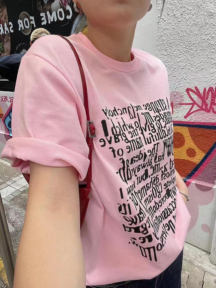 純棉夏季新款印花短袖T恤寬松休閒百搭上衣ins24041701