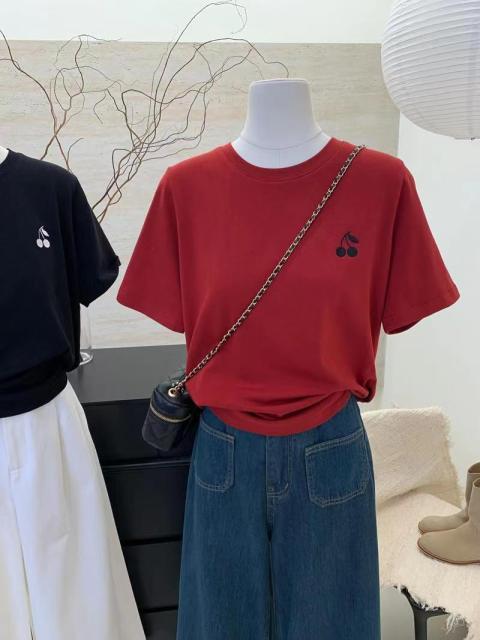 春夏新款歐貨刺繡圓領短袖T恤女時尚百搭簡約打底衫24041703