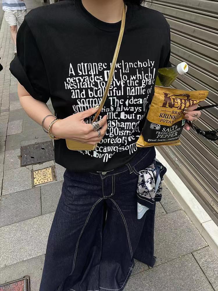 純棉夏季新款印花短袖T恤寬松休閒百搭上衣ins24041701