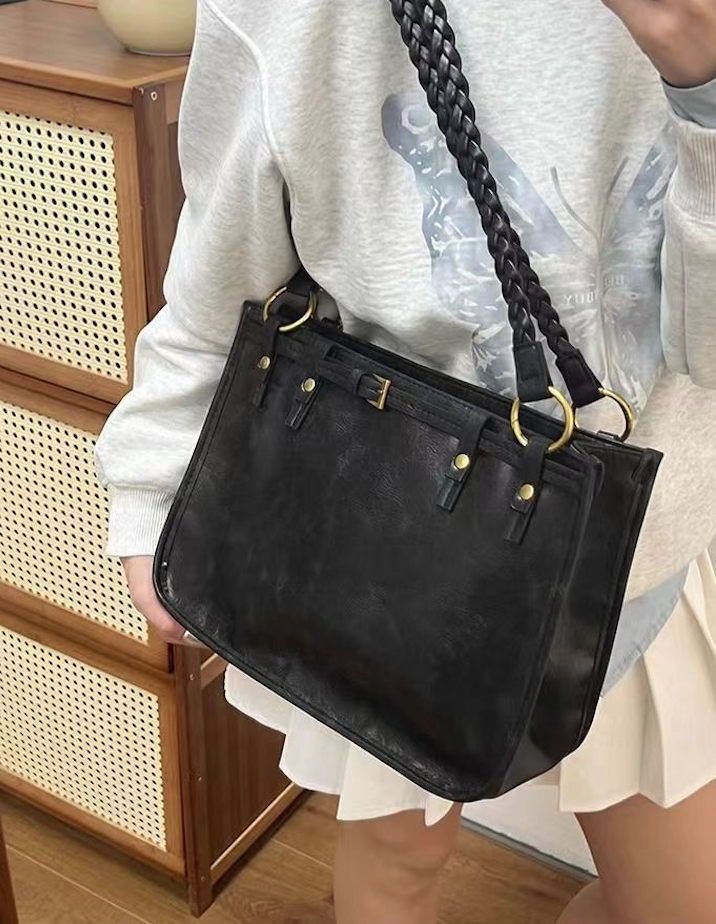 復古通勤包包女新款單肩腋下包上課休閒大容量托特包24041807