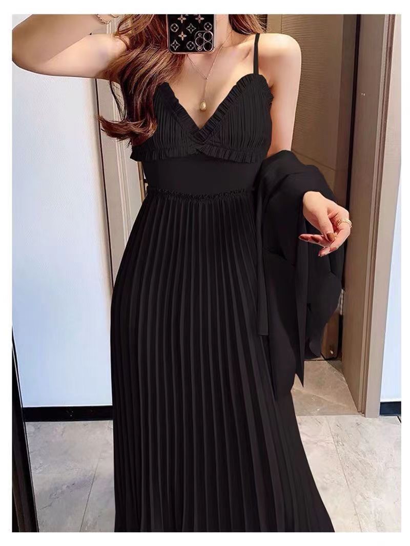 輕熟風秋季套裝女新款時尚西裝外套性感百褶吊帶裙氣質兩件套24042303