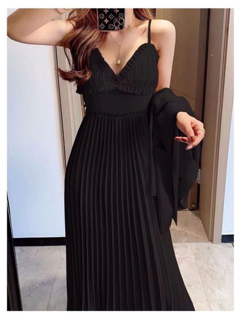 輕熟風秋季套裝女新款時尚西裝外套性感百褶吊帶裙氣質兩件套24042303