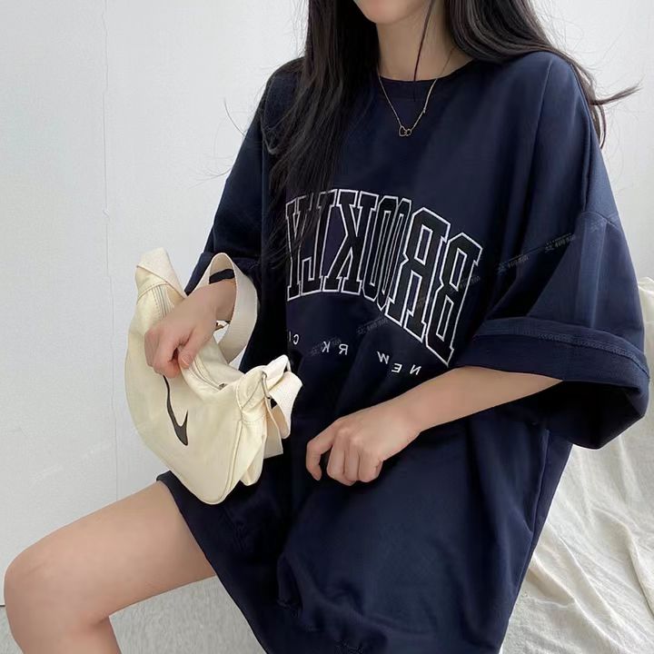 字母短袖T恤女oversize衛衣夏季薄款新款韓版高街情侶炸街24042807