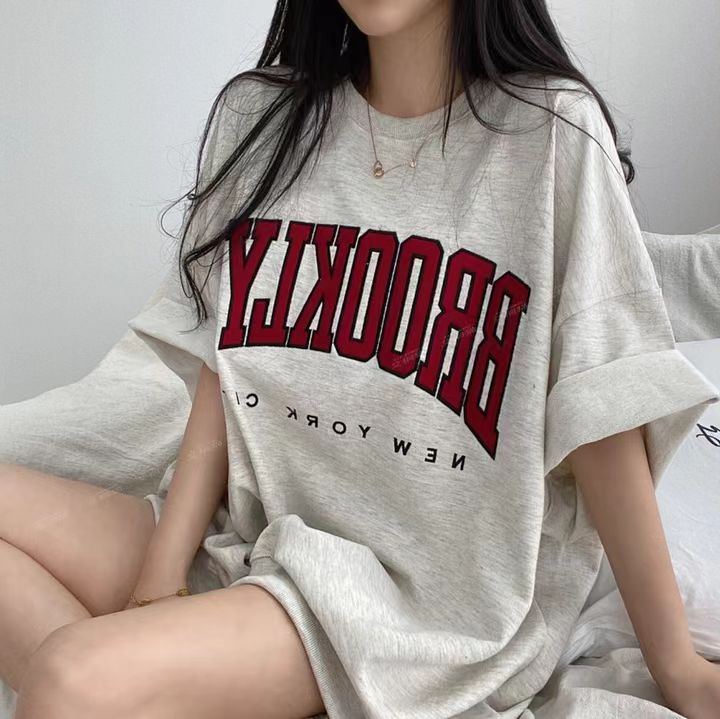 字母短袖T恤女oversize衛衣夏季薄款新款韓版高街情侶炸街24042807