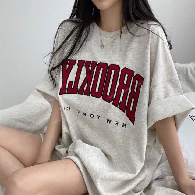 字母短袖T恤女oversize衛衣夏季薄款新款韓版高街情侶炸街24042807