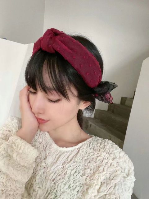 韓國R&U法式復古花苞飄帶發卡波點紗頭箍超仙女人味發飾蝴蝶結髮箍24043007