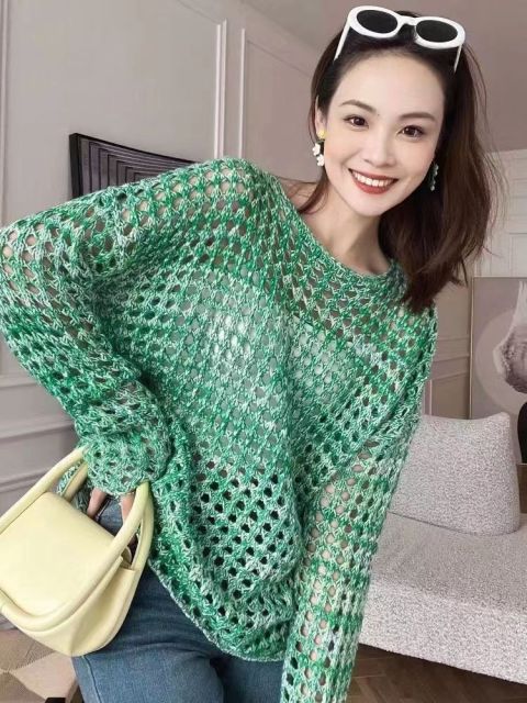 春夏季新款寬松套頭洋氣針織衫眼前一亮藝術感鏤空慵懶上衣24050102