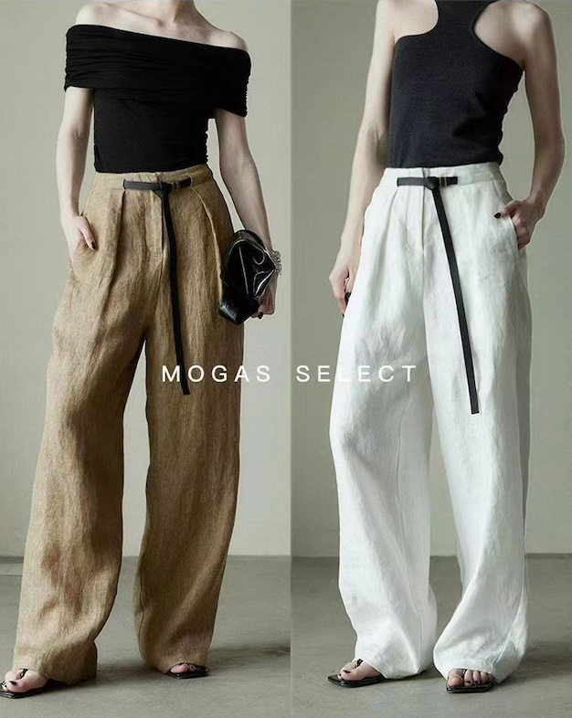 高定亞麻系列重磅老錢風西裝套裝薄款寬松休閒闊腿褲女24050104