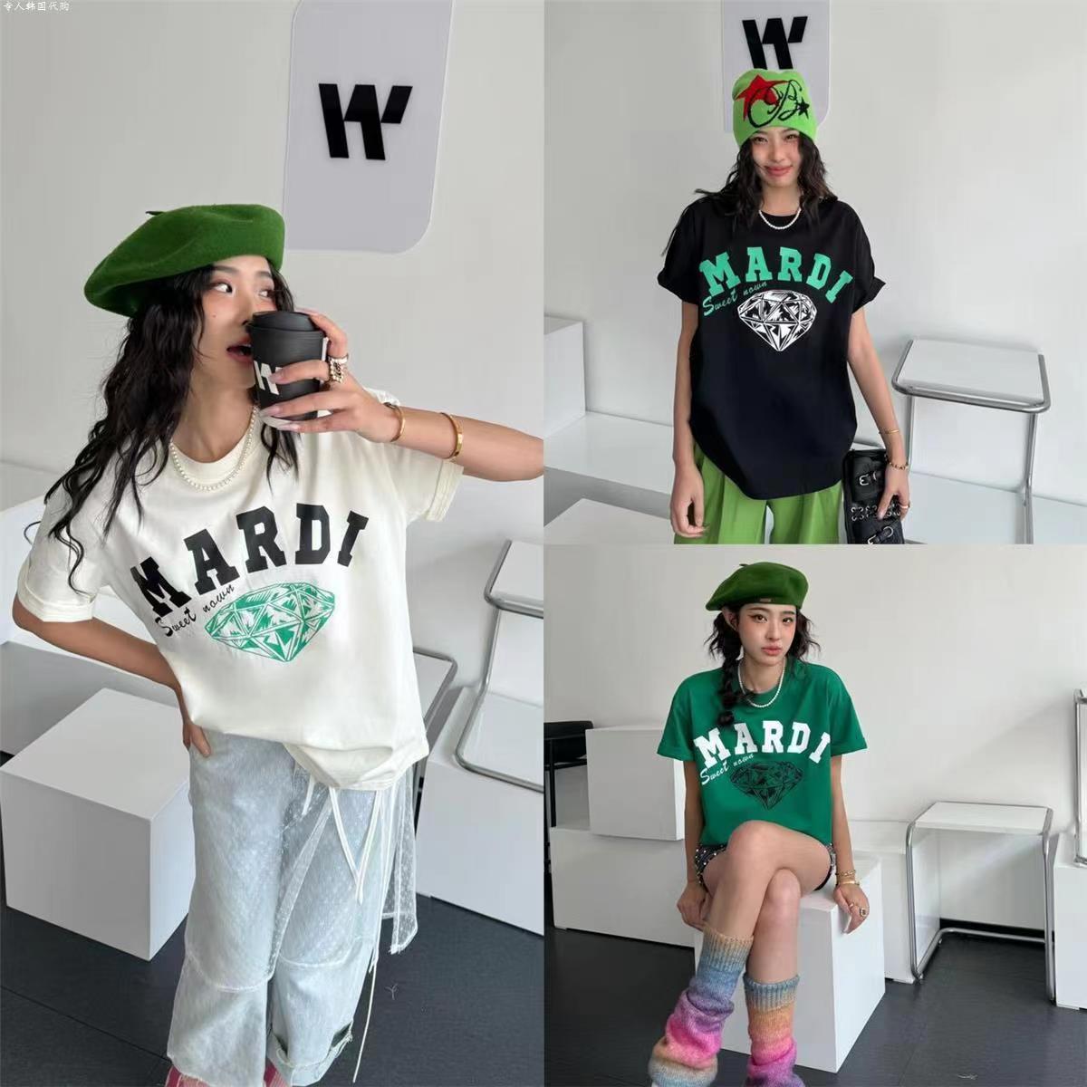 韓國Mardi高金銀同款鑽石印花短袖t恤女新款上衣百搭寬松純棉短袖24052401