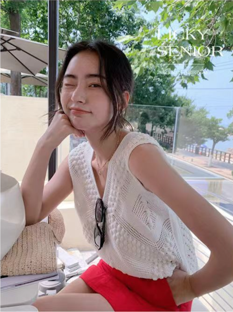 設計感小眾別緻鏤空針織背心女夏季外穿寬松百搭馬甲無袖坎肩上衣24052407