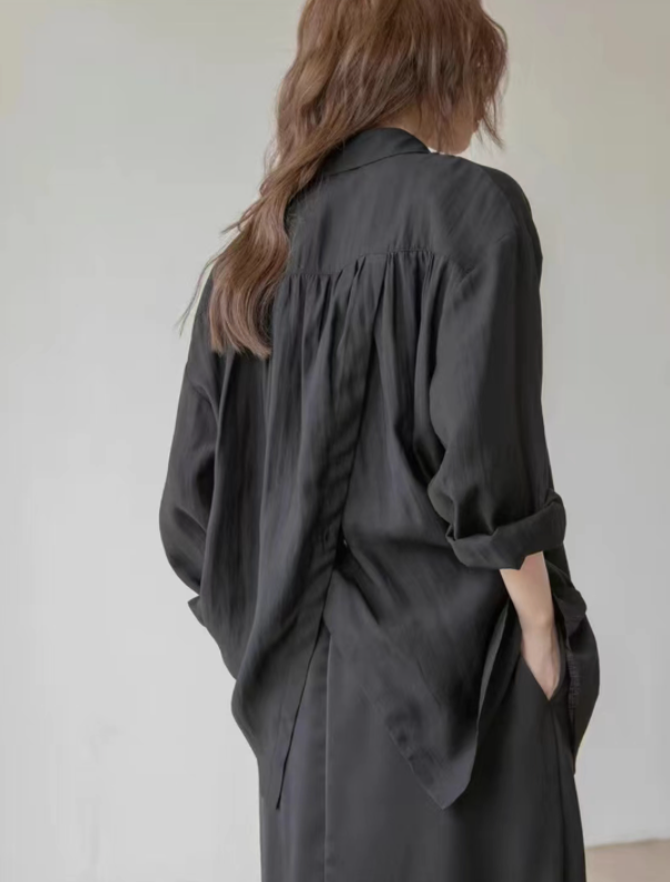防曬長袖襯衫女夏季天絲棉材質後開衩寬松休閒輕薄上衣女24052803