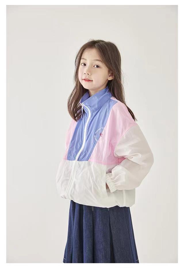 兒童拼色輕薄外套夏季新款女童洋氣戶外防曬衣寬松運動拉鍊衫24060707