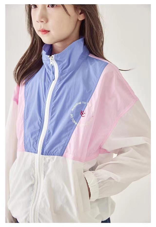 兒童拼色輕薄外套夏季新款女童洋氣戶外防曬衣寬松運動拉鍊衫24060707