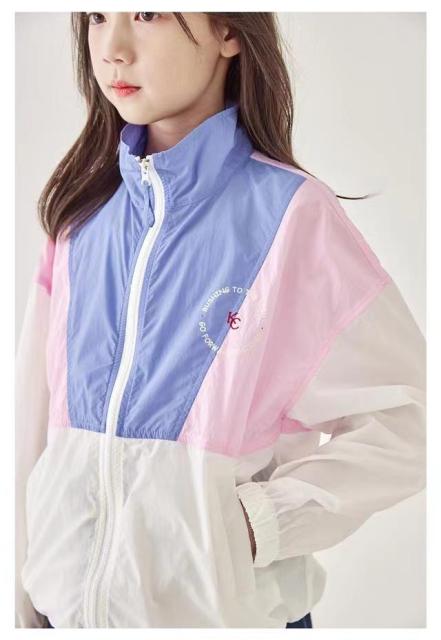 兒童拼色輕薄外套夏季新款女童洋氣戶外防曬衣寬松運動拉鍊衫24060707