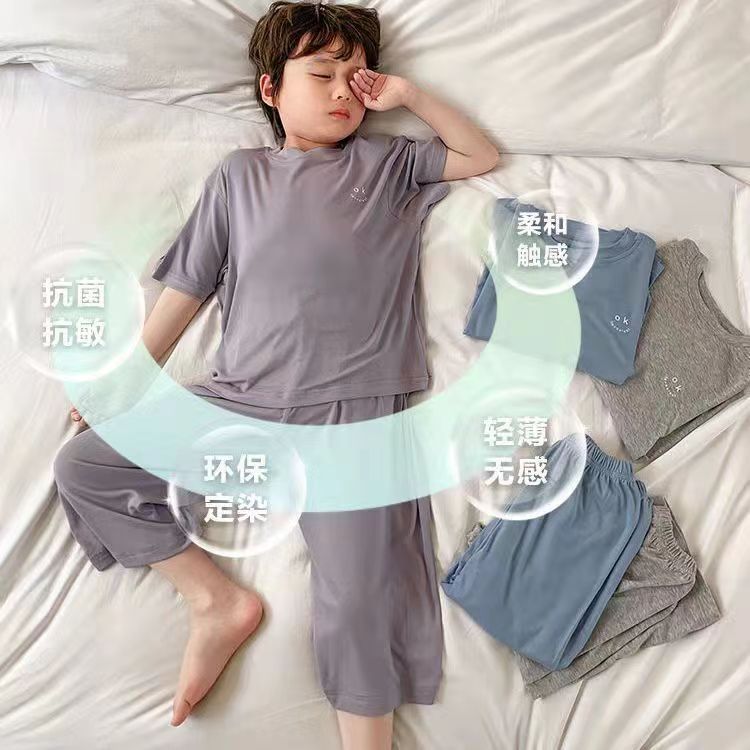 夏裝男女童睡衣中大童兒童學生莫代爾冰絲空調房薄款家居服套裝24060706