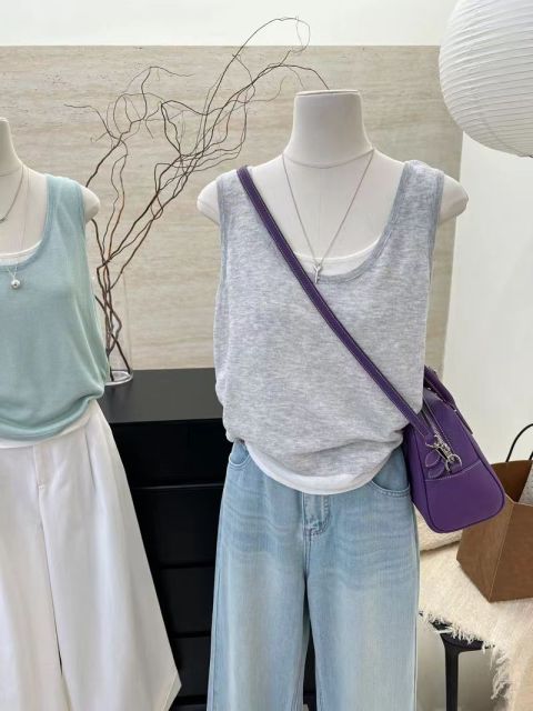 假兩件修身顯瘦吊帶背心女夏季新款內搭無袖拼接外穿小眾上衣潮流24062103