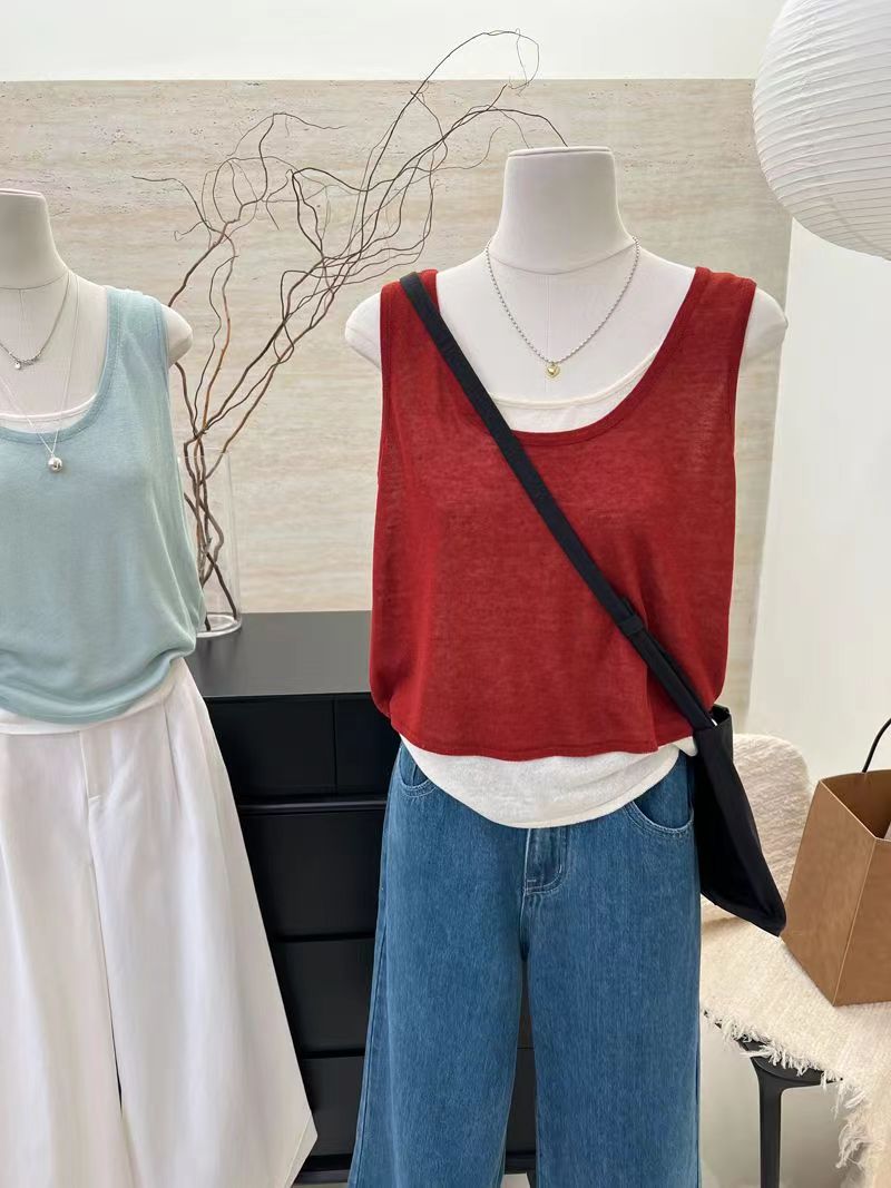 假兩件修身顯瘦吊帶背心女夏季新款內搭無袖拼接外穿小眾上衣潮流24062103