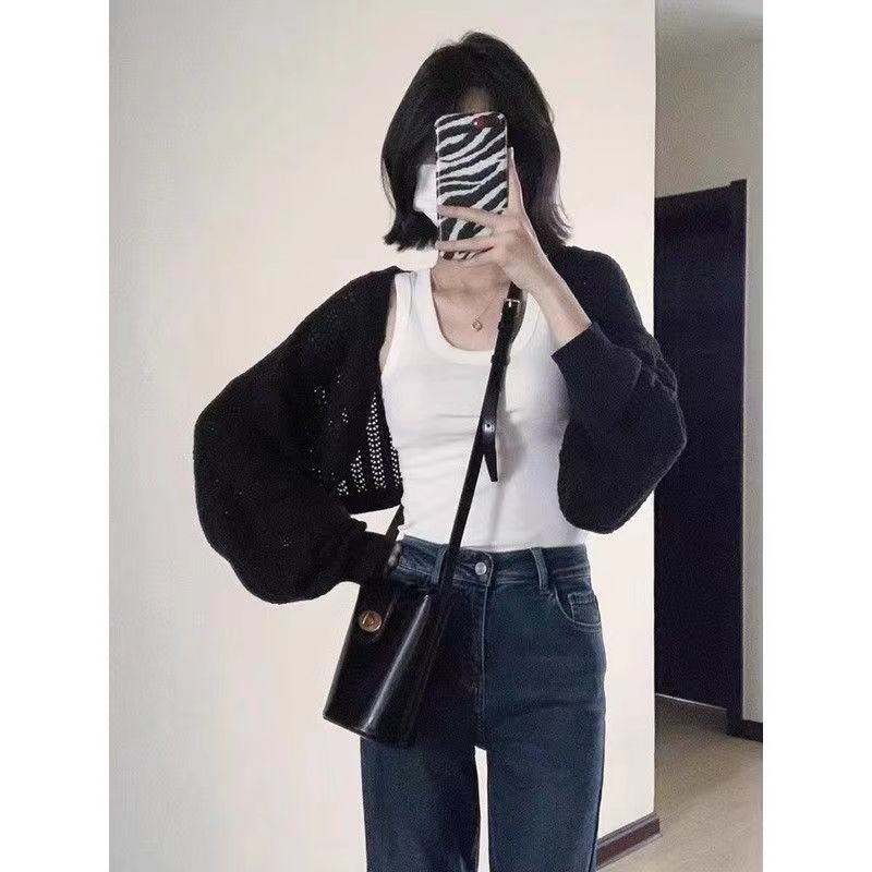 BOTIANGE寬松防曬針織開衫女早秋款復古鏤空披肩罩衫上衣24062102