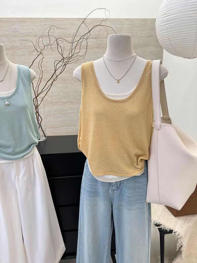 假兩件修身顯瘦吊帶背心女夏季新款內搭無袖拼接外穿小眾上衣潮流24062103