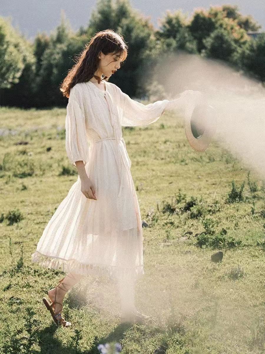 女裝流蘇開衫春秋季新款一片式薄外套寬松疊穿長裙長款防曬衫24070606