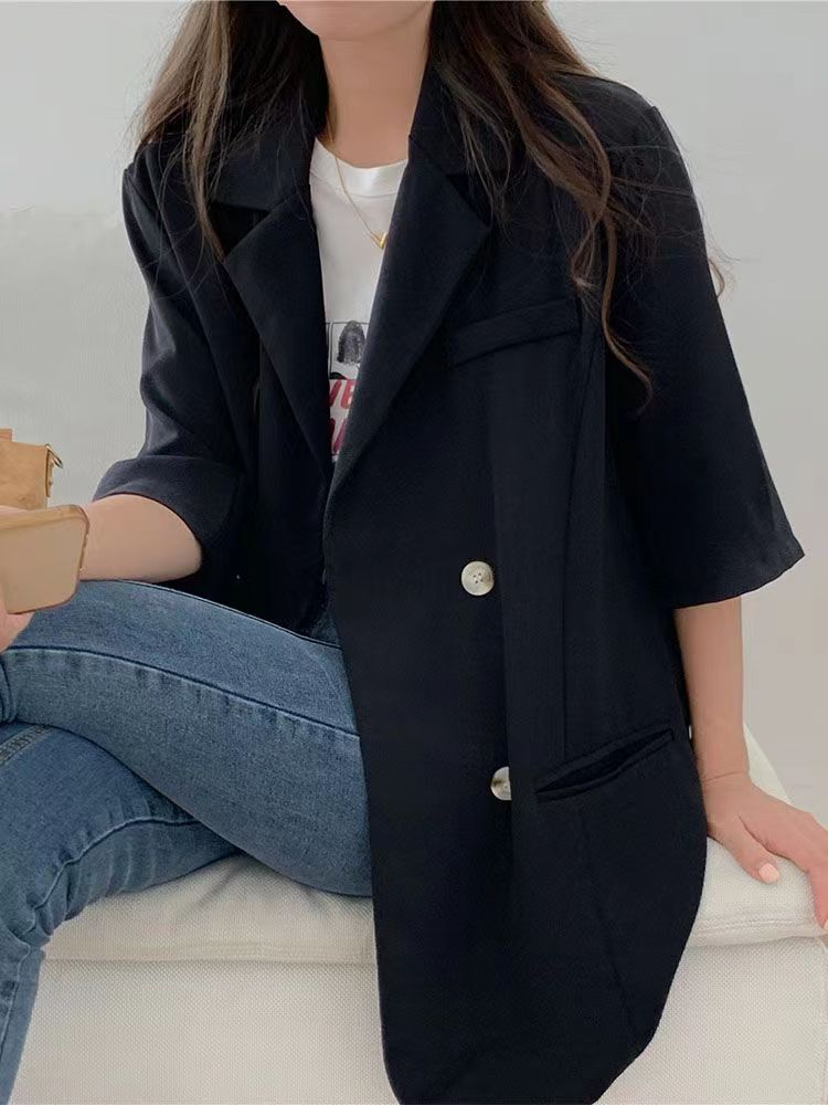 夏季短袖女西裝外套小個子薄款高級感休閒時尚設計感百搭新款上衣24070807