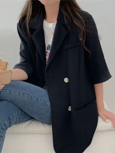 夏季短袖女西裝外套小個子薄款高級感休閒時尚設計感百搭新款上衣24070807