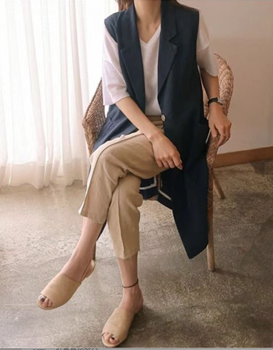 韓版單排扣寬松百搭背心馬甲外套春夏季中長款亞麻無袖馬夾女24072201