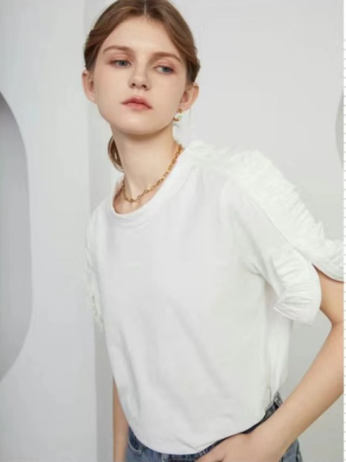 白色T恤女短袖初春裝新款時尚圓領洋氣小衫設計感小眾上衣24072403