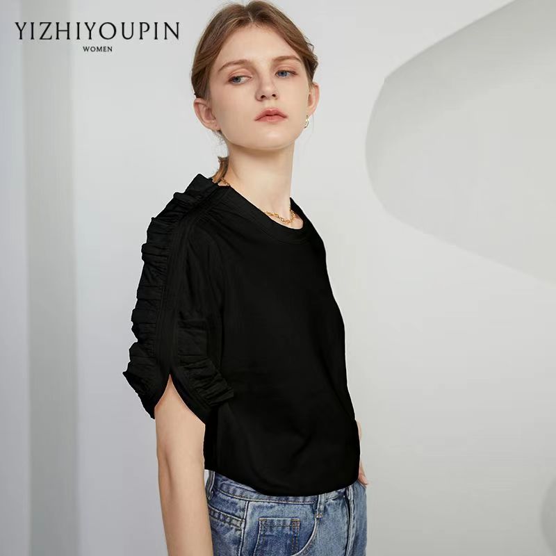 白色T恤女短袖初春裝新款時尚圓領洋氣小衫設計感小眾上衣24072403