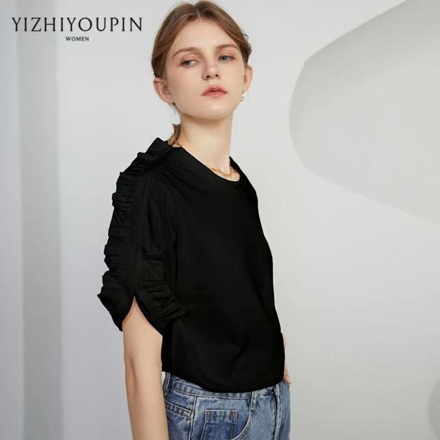 白色T恤女短袖初春裝新款時尚圓領洋氣小衫設計感小眾上衣24072403