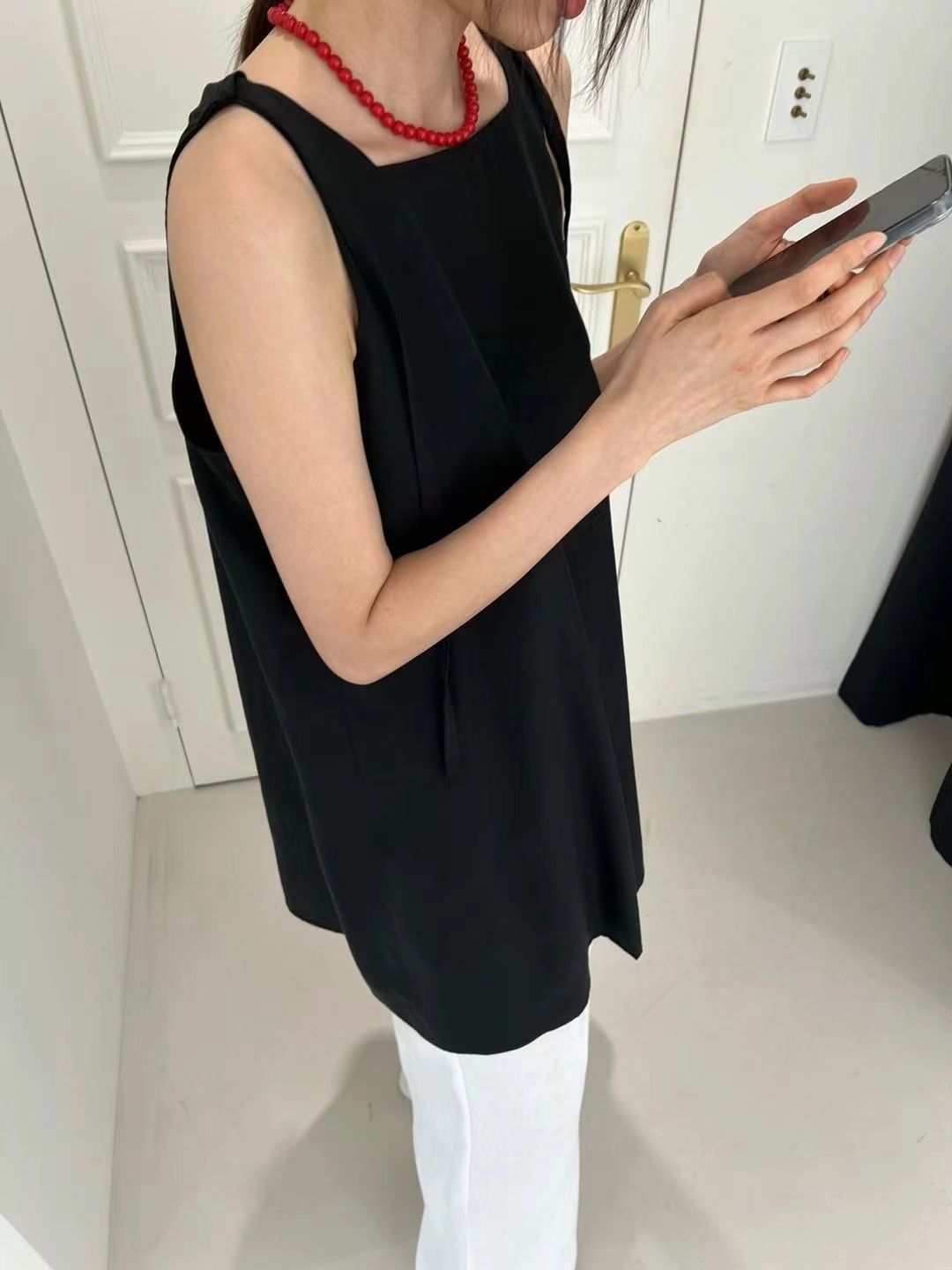 韓國chic夏季復古小眾方領寬松休閒A字背心裙可調節吊帶連衣裙女24072504