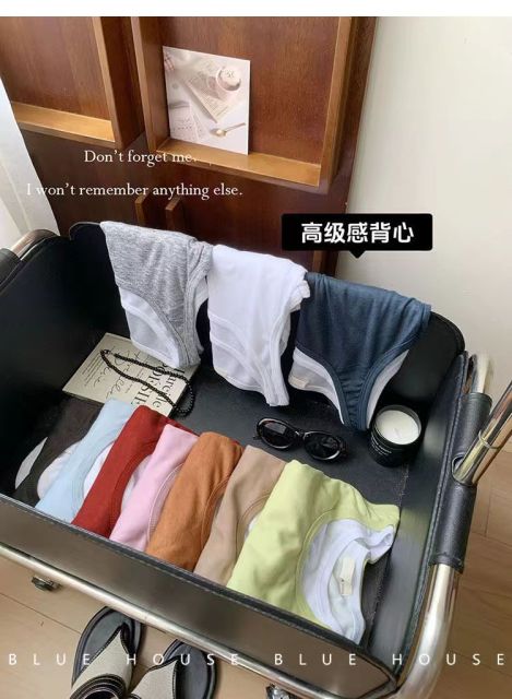 簡約chic撞色假兩件背心外穿女夏季薄款層次疊穿休閒打底無袖上衣24072903