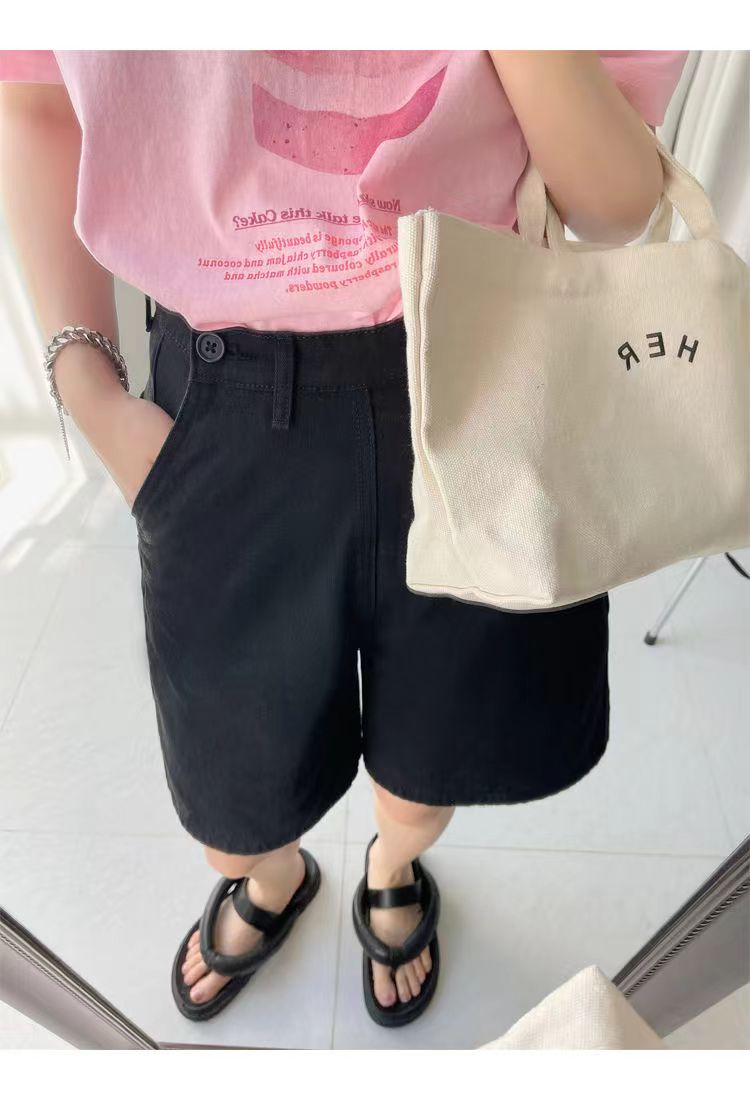 設計感斜拉鍊高腰工裝短褲女夏季薄款直筒寬松顯瘦五分褲休閒中褲24080203