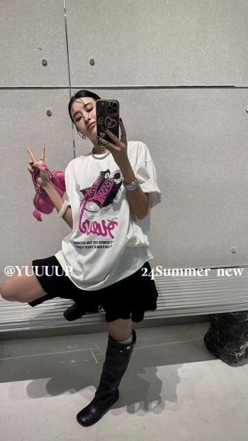 重磅純棉夏季韓版復古彩拔印花短袖T恤女寬松情侶上衣ins24081206