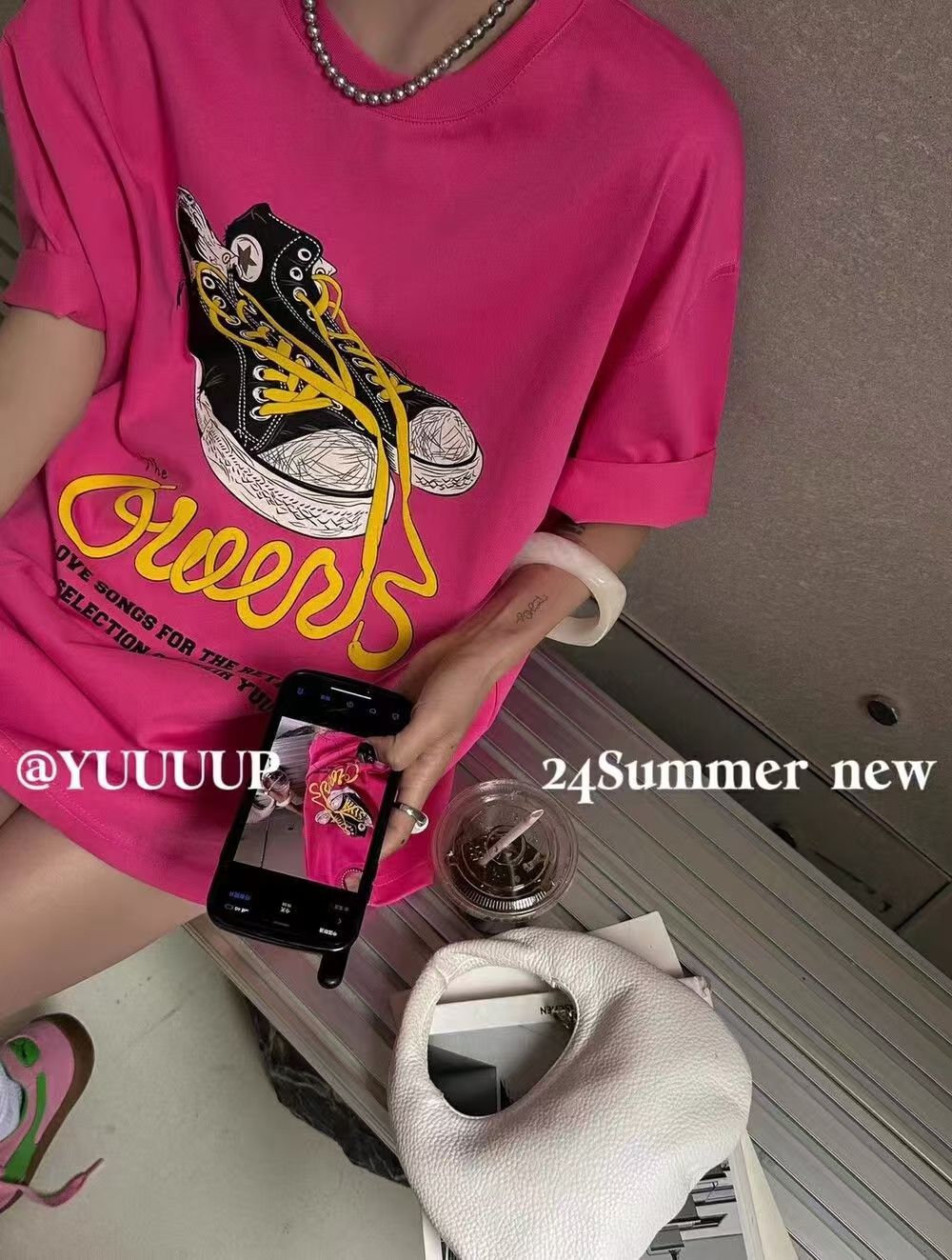 重磅純棉夏季韓版復古彩拔印花短袖T恤女寬松情侶上衣ins24081206