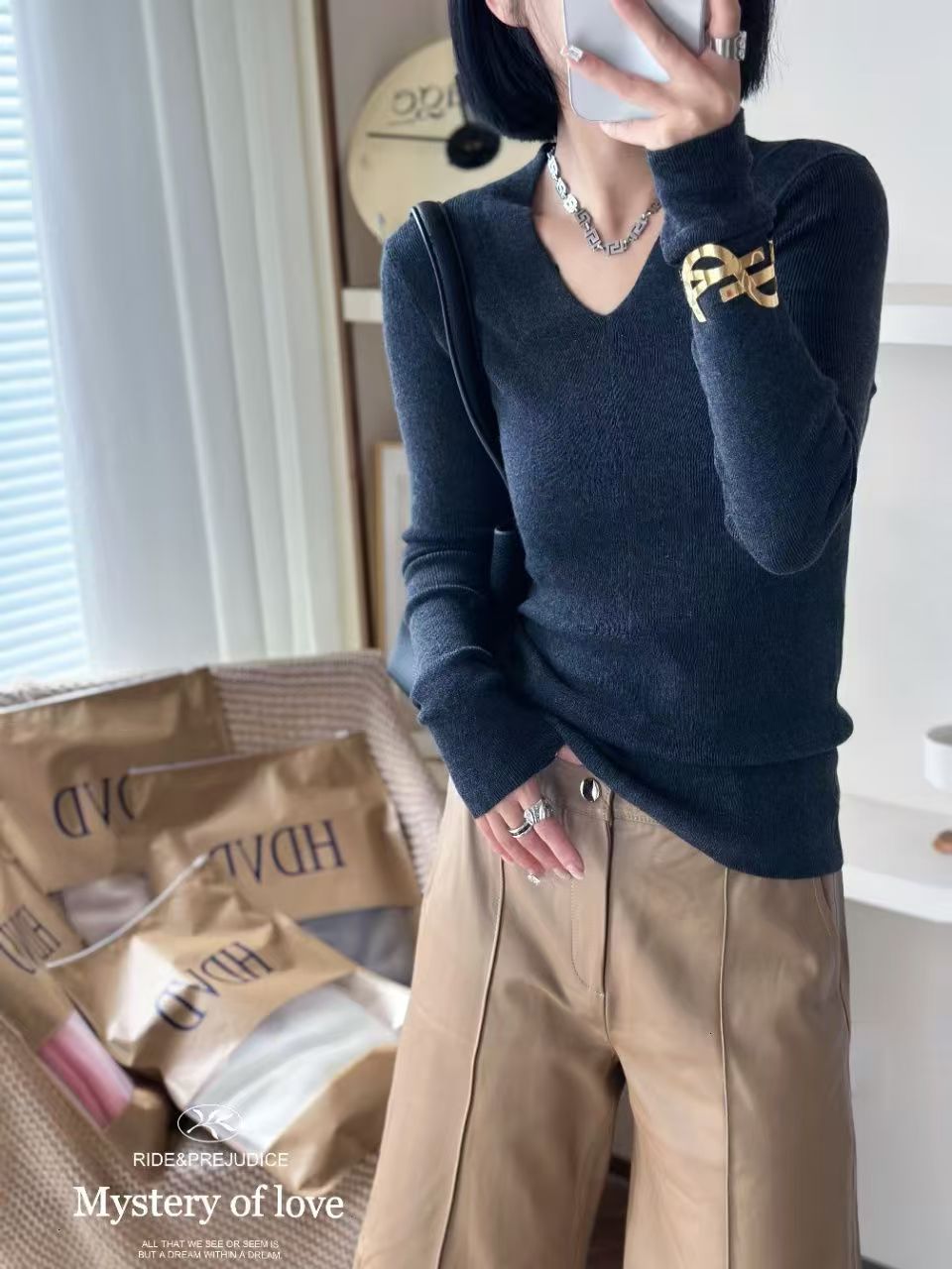 美麗諾羊毛45支超細羊毛打底衫流行的多巴胺配色爆款美拉德24082607