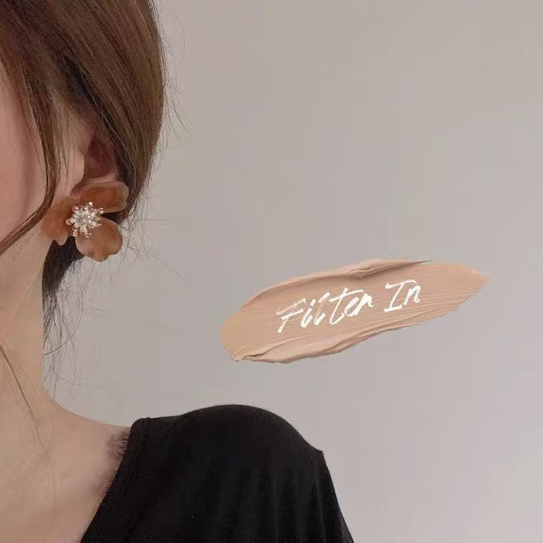 焦糖瑪奇朵復古法式棕色大氣花朵誇張仙氣耳環昭和優雅耳夾女24090505