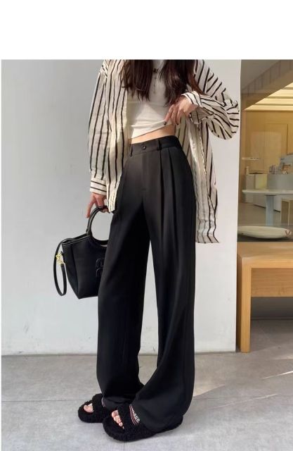 灰色西裝褲女春夏季新款高級感高腰垂感寬松休閒直筒闊腿褲子24091201