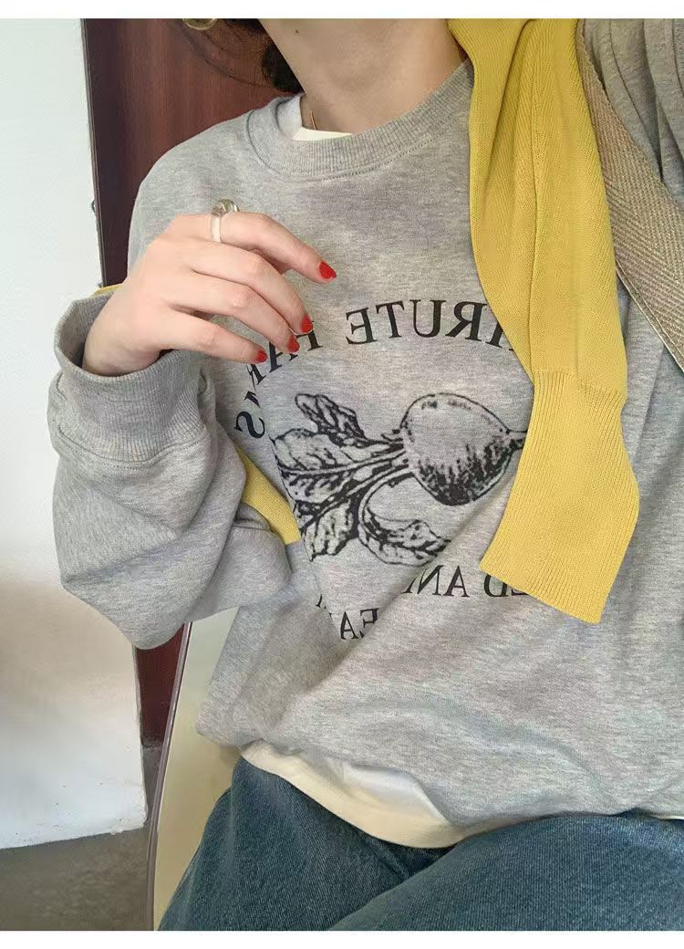 衛衣女春秋款春秋新款韓版蘿蔔字母印花純棉外套寬松大碼上衣24092104