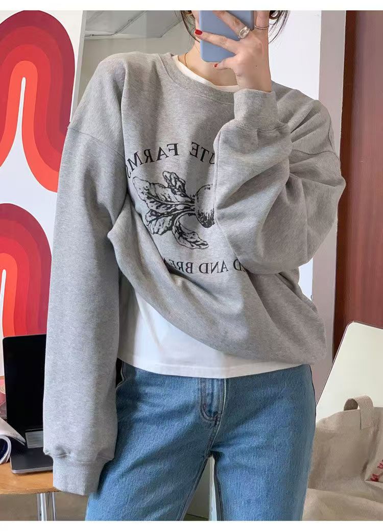 衛衣女春秋款春秋新款韓版蘿蔔字母印花純棉外套寬松大碼上衣24092104