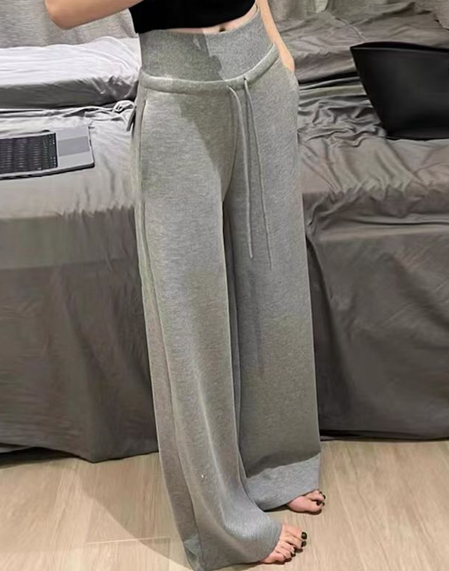 寬松直筒闊腿褲女秋新款鬆緊腰抽繩休閒百搭長款拖地衛褲長褲24092205